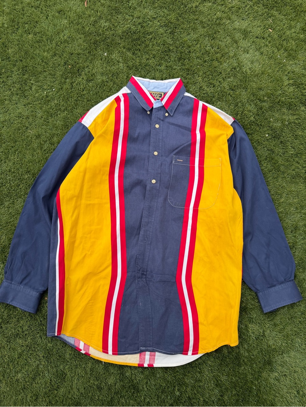 Men's Colorblocked Button-Down Shirt in Navy, Yellow & Red